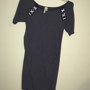 Navy blue striped maternity dress